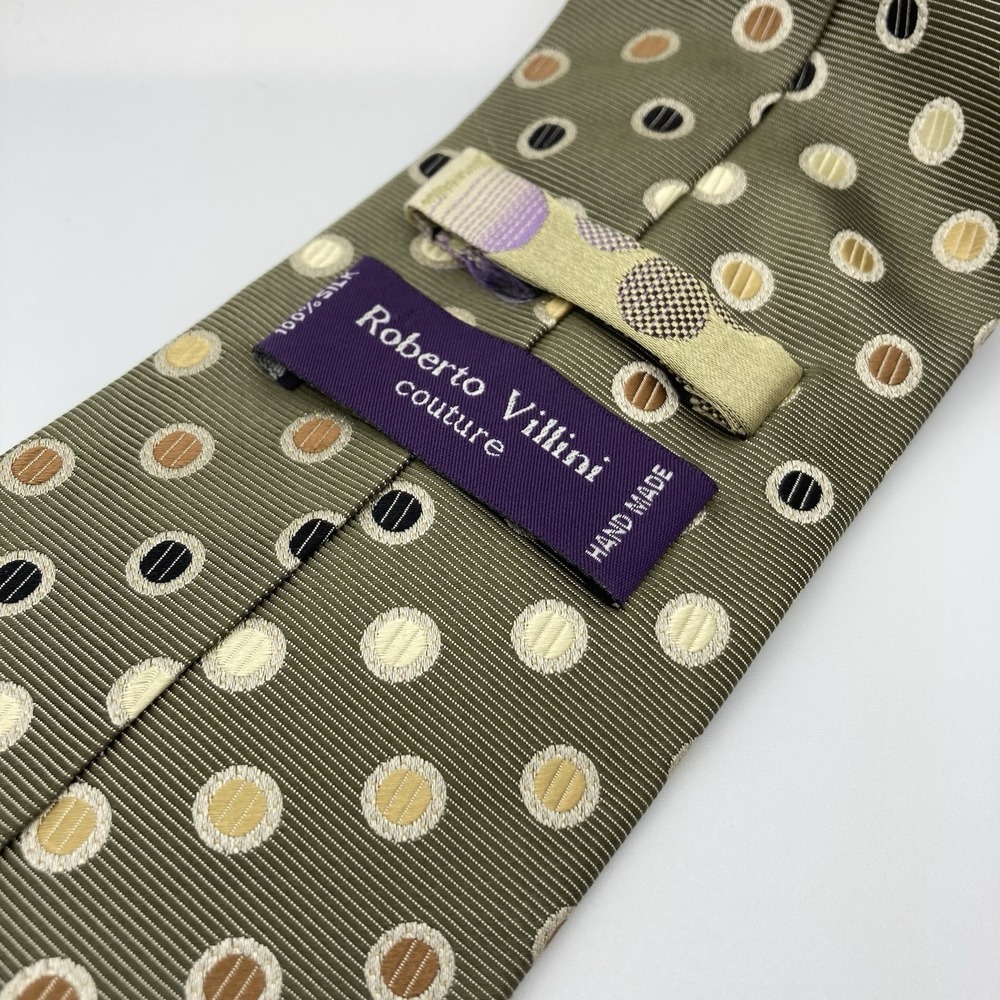 Mens Neck Tie Fashion Roberto Villini Couture Silk Made IN Korea Green Polka Dot